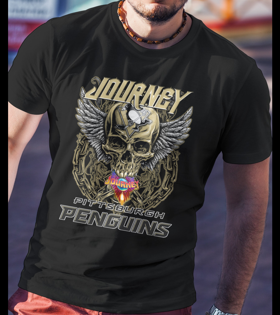 Journey Pittsburgh Penguins Skull Wings Chains T-Shirt