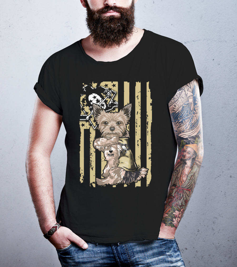 Yorkshire Terrier I Love Mom Pittsburgh Penguins Usa Stripes T-Shirt