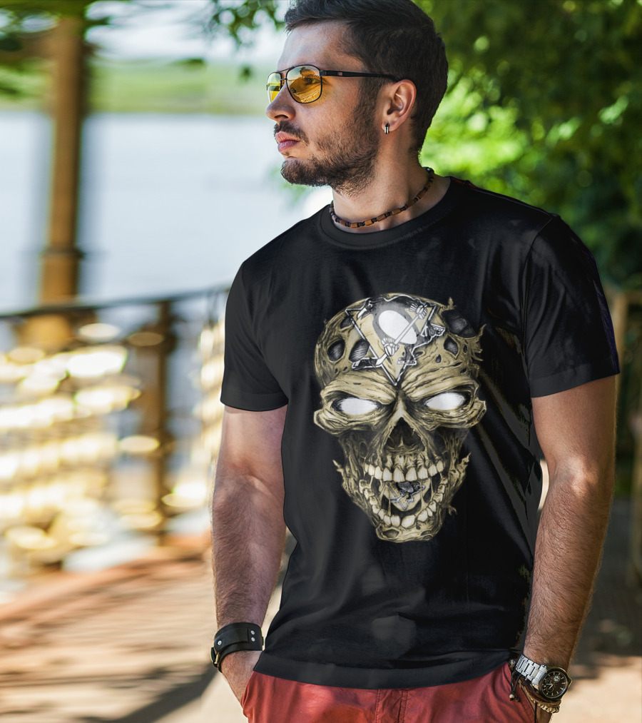 Pittsburgh Penguins Skull With Team T-Shirt