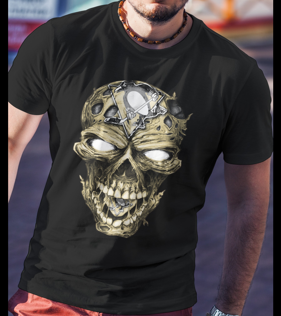 Pittsburgh Penguins Skull With Team T-Shirt