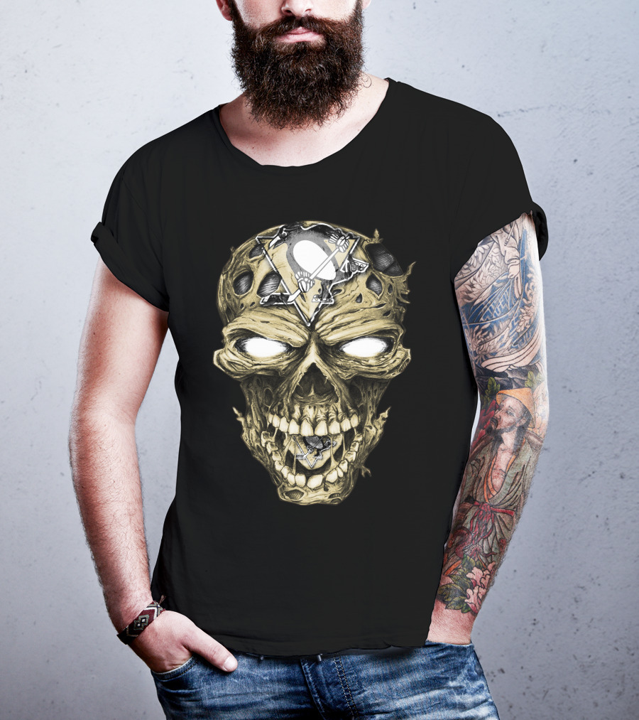 Pittsburgh Penguins Skull With Team T-Shirt