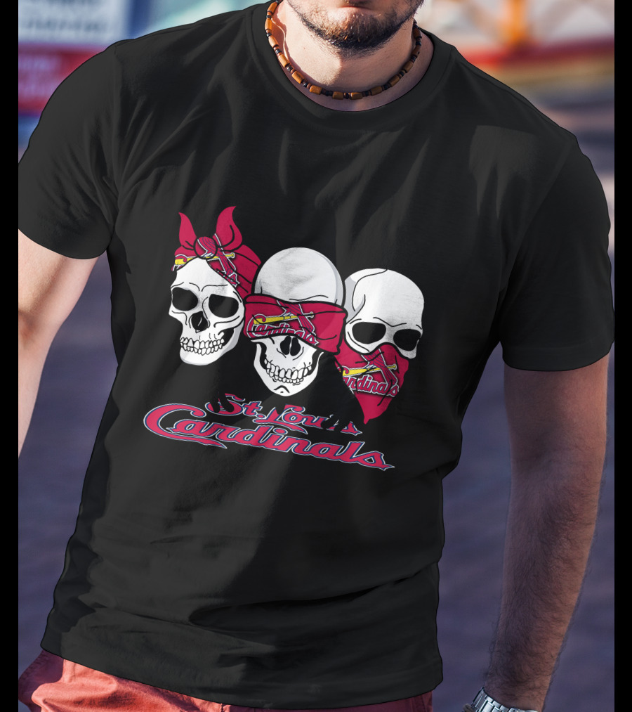 3 Skull St. Louis Cardinals Bandana Skull T-Shirt
