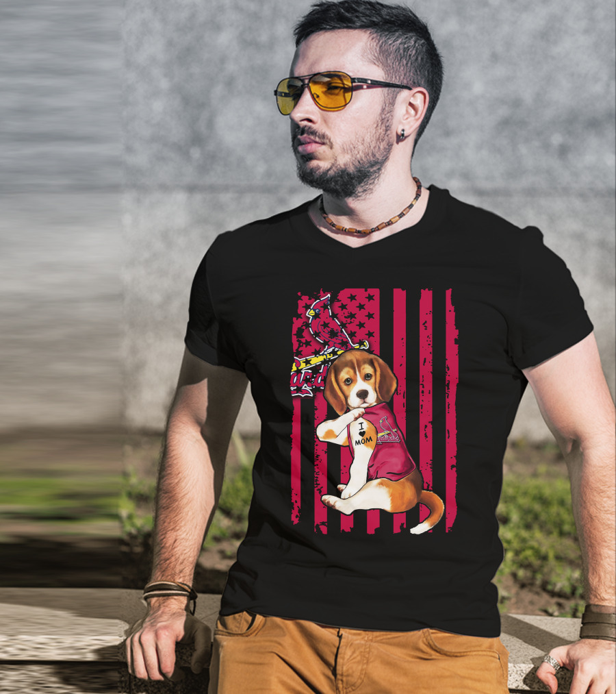 Beagle I Love Mom St. Louis Cardinals Red Stripes T-Shirt