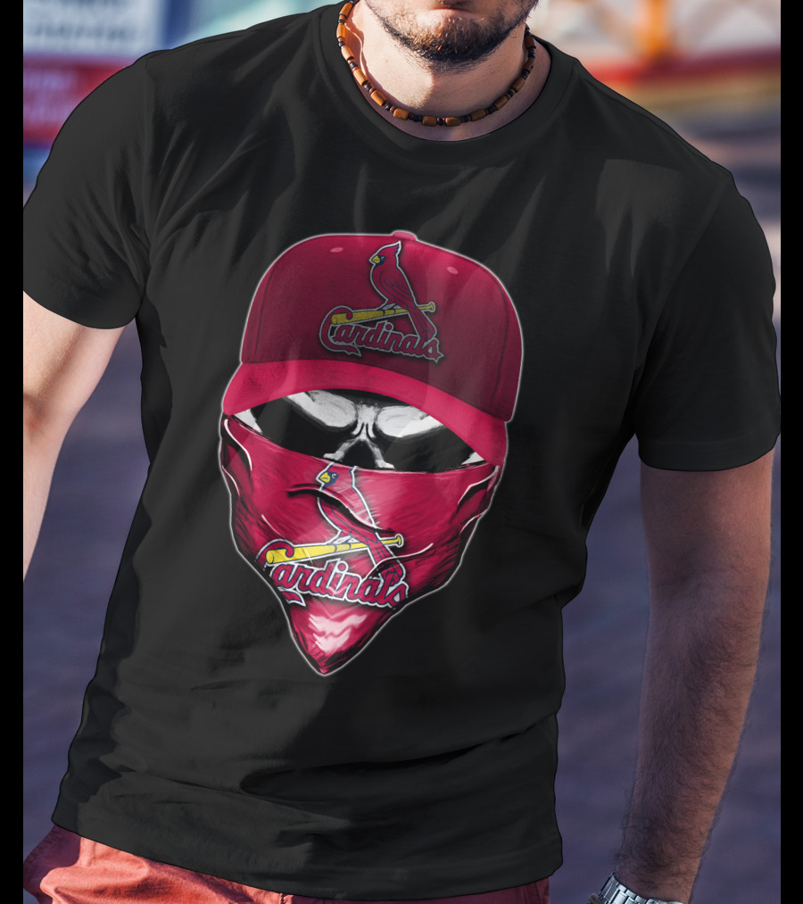 Skull With St. Louis Cardinals Cap And Bandana T-Shirt