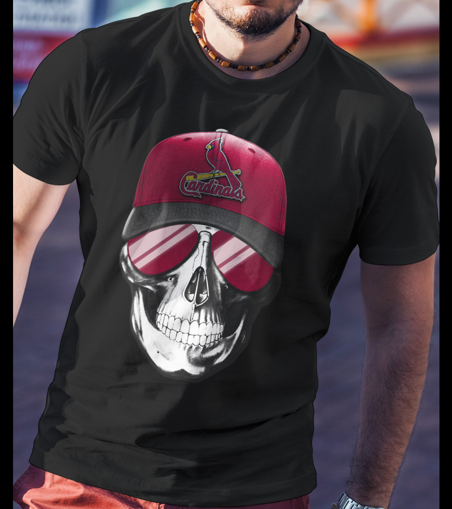 Skull With St. Louis Cardinals Cap And Sunglasses T-Shirt