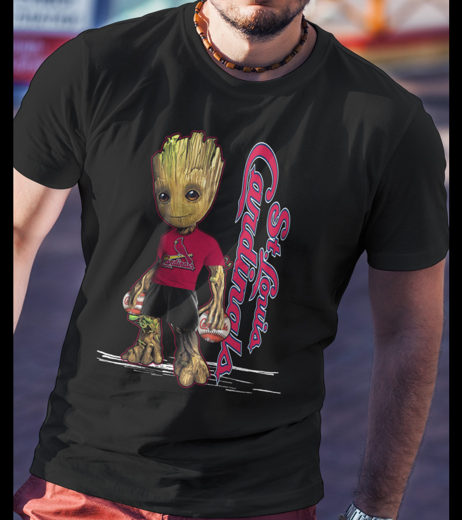 Groot St. Louis Cardinals Baseball Fan Character With Team Logo And Baseballs T-Shirt