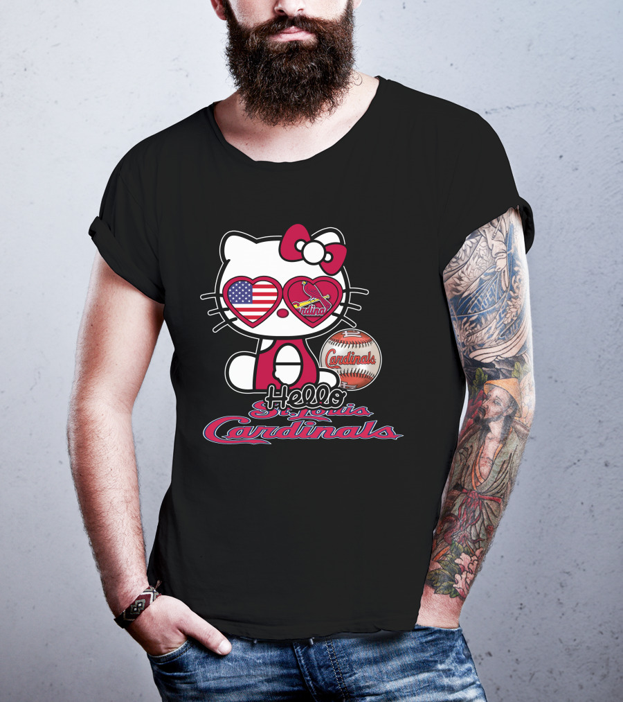 Hello Kitty St. Louis Cardinals Baseball American Flag T-Shirt