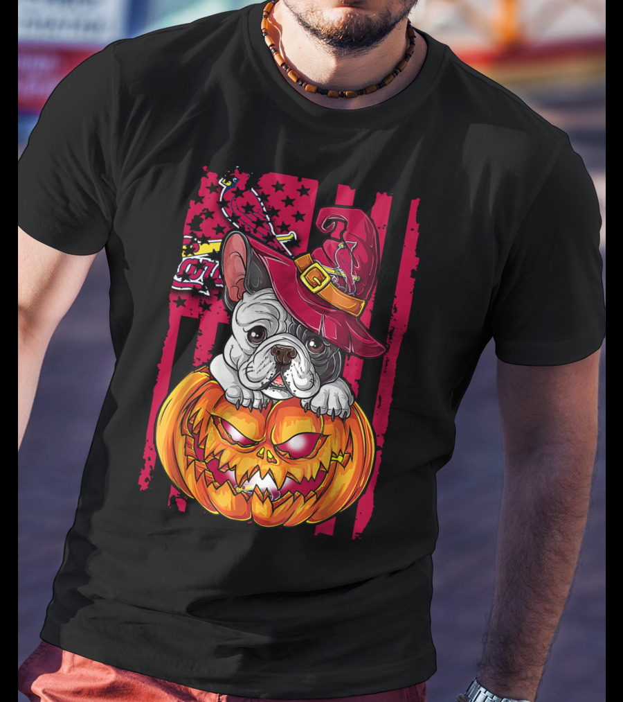 Hlw Bulldog Pumpkin Witch Hat St. Louis Cardinals Halloween T-Shirt
