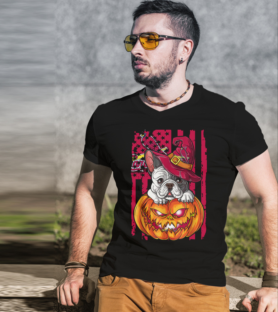 Hlw Bulldog Pumpkin Witch Hat St. Louis Cardinals Halloween T-Shirt