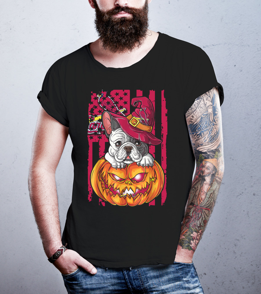 Hlw Bulldog Pumpkin Witch Hat St. Louis Cardinals Halloween T-Shirt