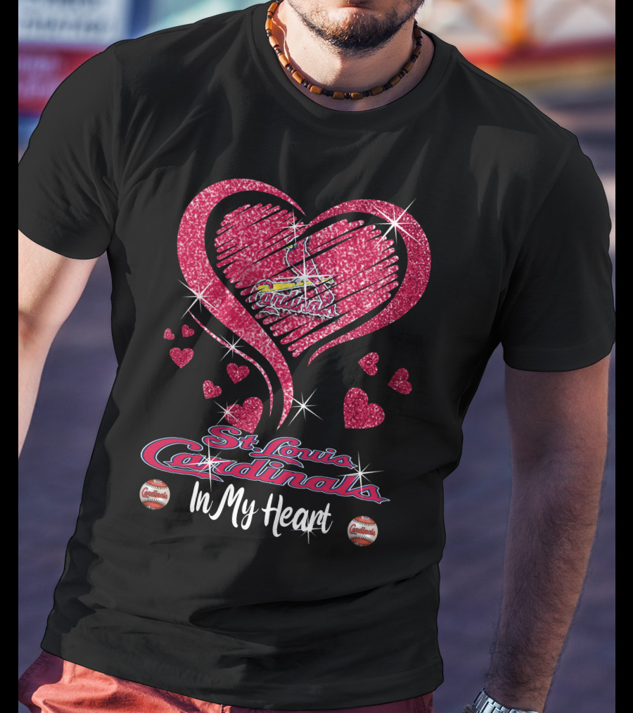 St. Louis Cardinals In My Heart Glitter Heart T-Shirt