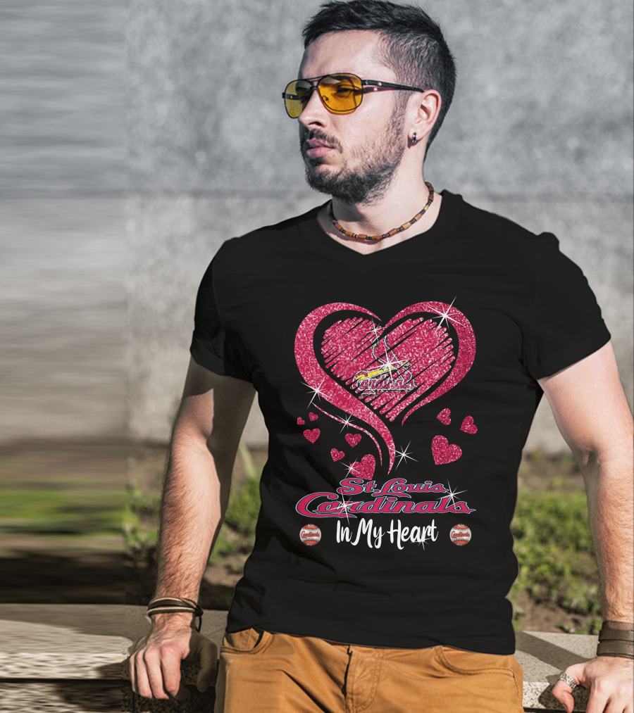 St. Louis Cardinals In My Heart Glitter Heart T-Shirt