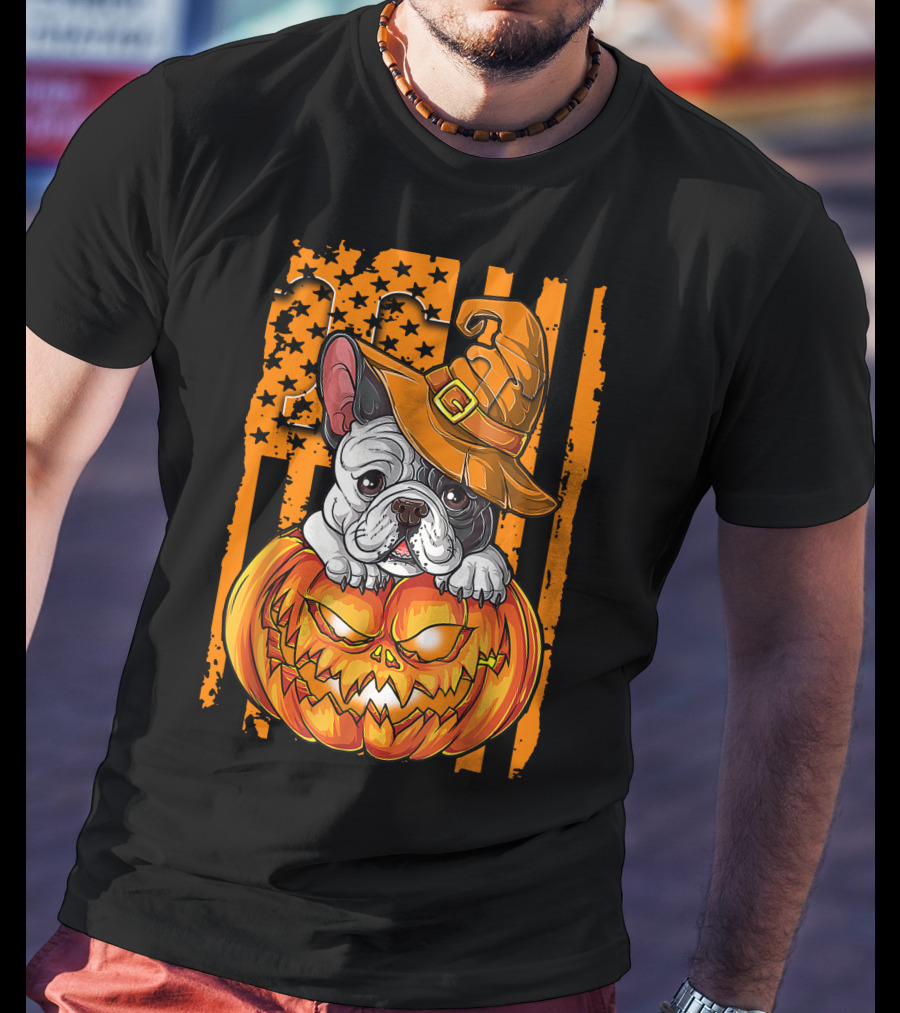 Bulldog Witch Hat Pumpkin Halloween Tennessee Volunteers T-Shirt