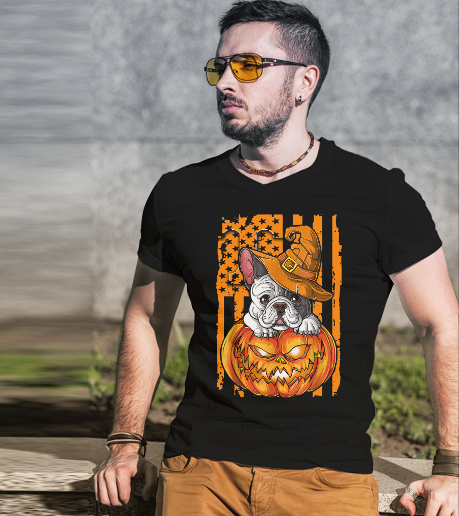 Bulldog Witch Hat Pumpkin Halloween Tennessee Volunteers T-Shirt