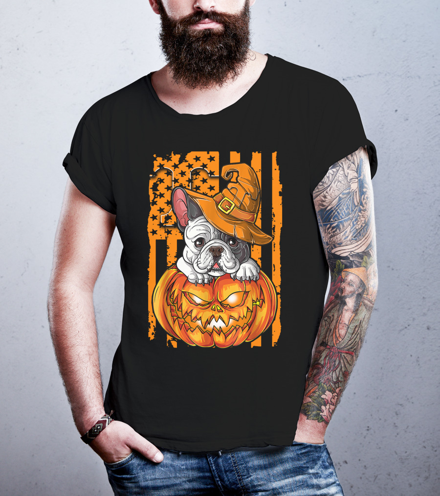 Bulldog Witch Hat Pumpkin Halloween Tennessee Volunteers T-Shirt