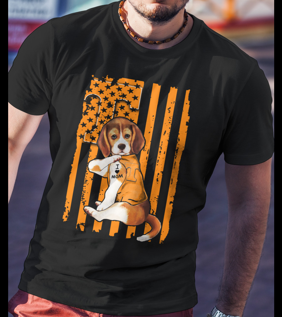 Beagle Tennessee Volunteers I Love Mom Stripes Orange Black T-Shirt