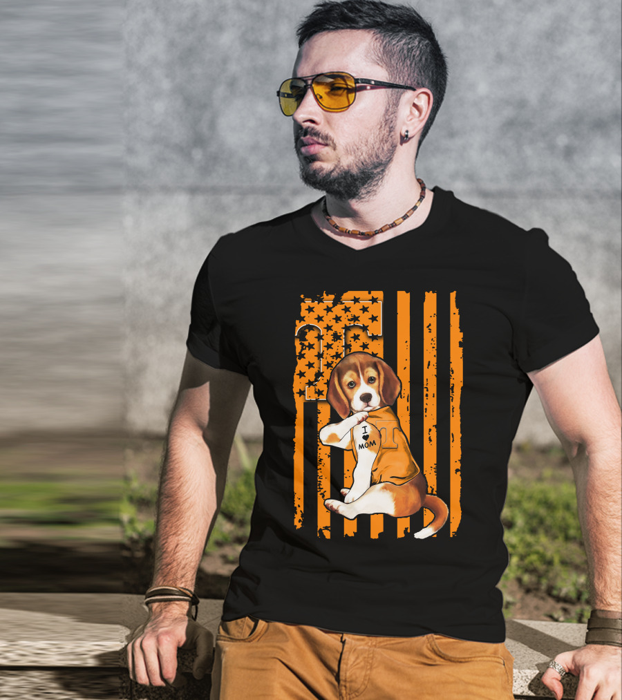 Beagle Tennessee Volunteers I Love Mom Stripes Orange Black T-Shirt