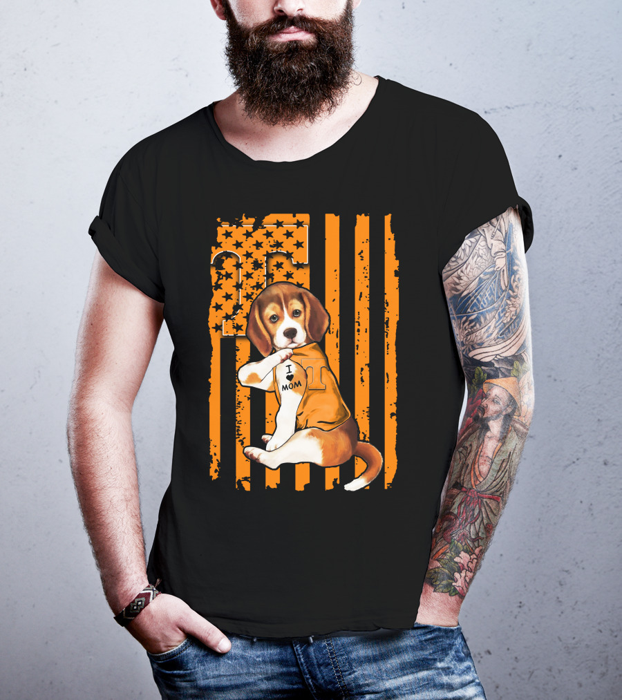 Beagle Tennessee Volunteers I Love Mom Stripes Orange Black T-Shirt