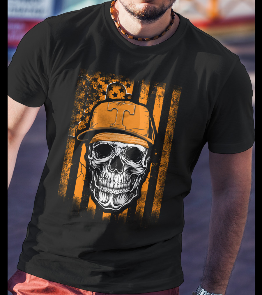 Tennessee Volunteers Skull Cap With Stripes And Stars T-Shirt