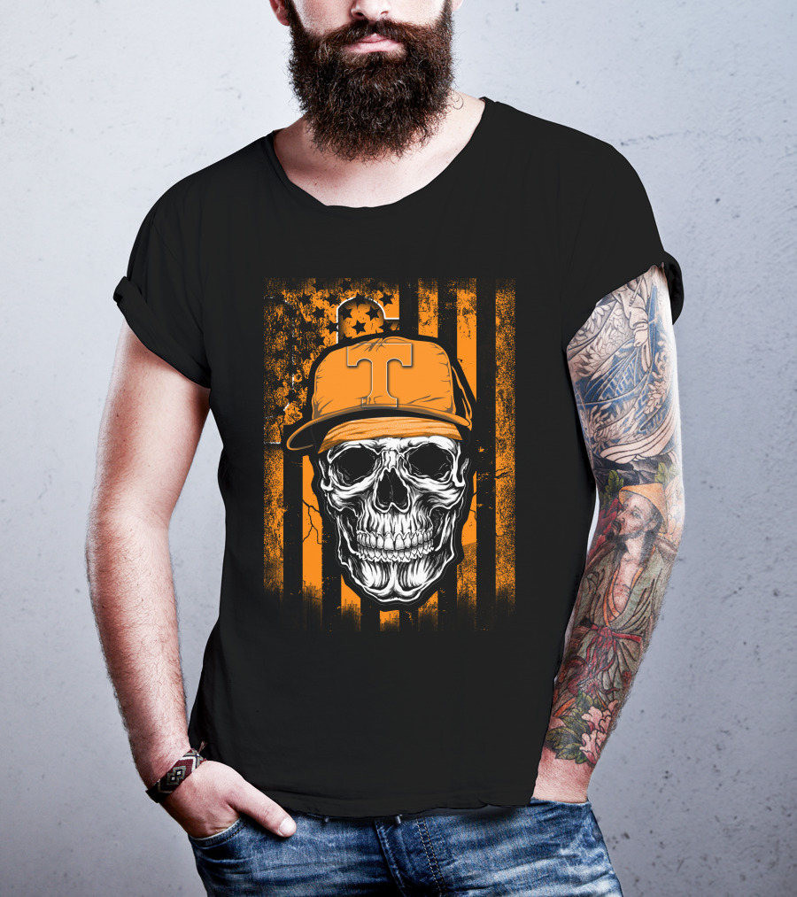 Tennessee Volunteers Skull Cap With Stripes And Stars T-Shirt