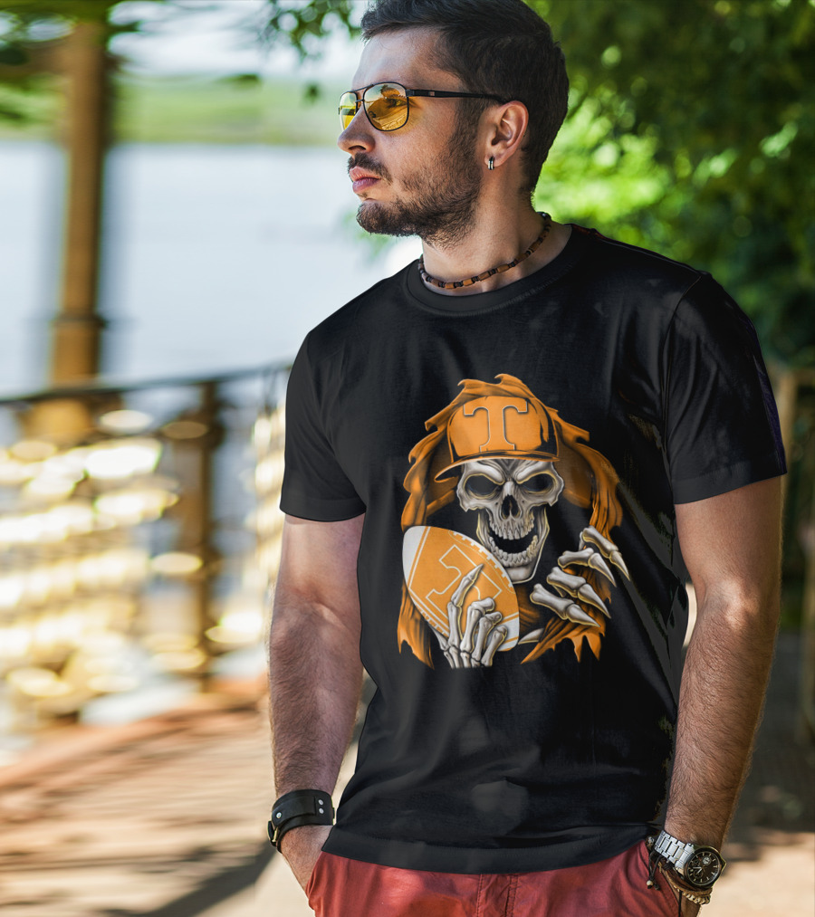 Skullbong Tennessee Volunteers Skeleton Football Orange Hat T-Shirt