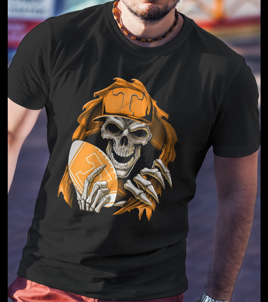 Skullbong Tennessee Volunteers Skeleton Football Orange Hat T-Shirt