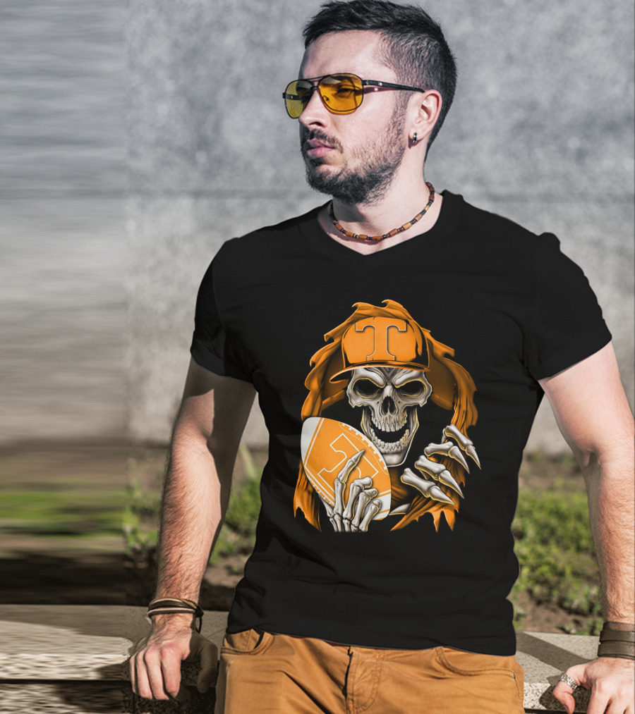 Skullbong Tennessee Volunteers Skeleton Football Orange Hat T-Shirt