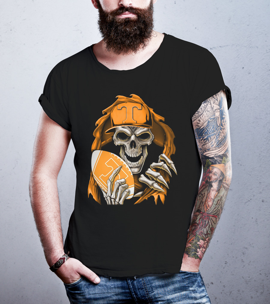 Skullbong Tennessee Volunteers Skeleton Football Orange Hat T-Shirt