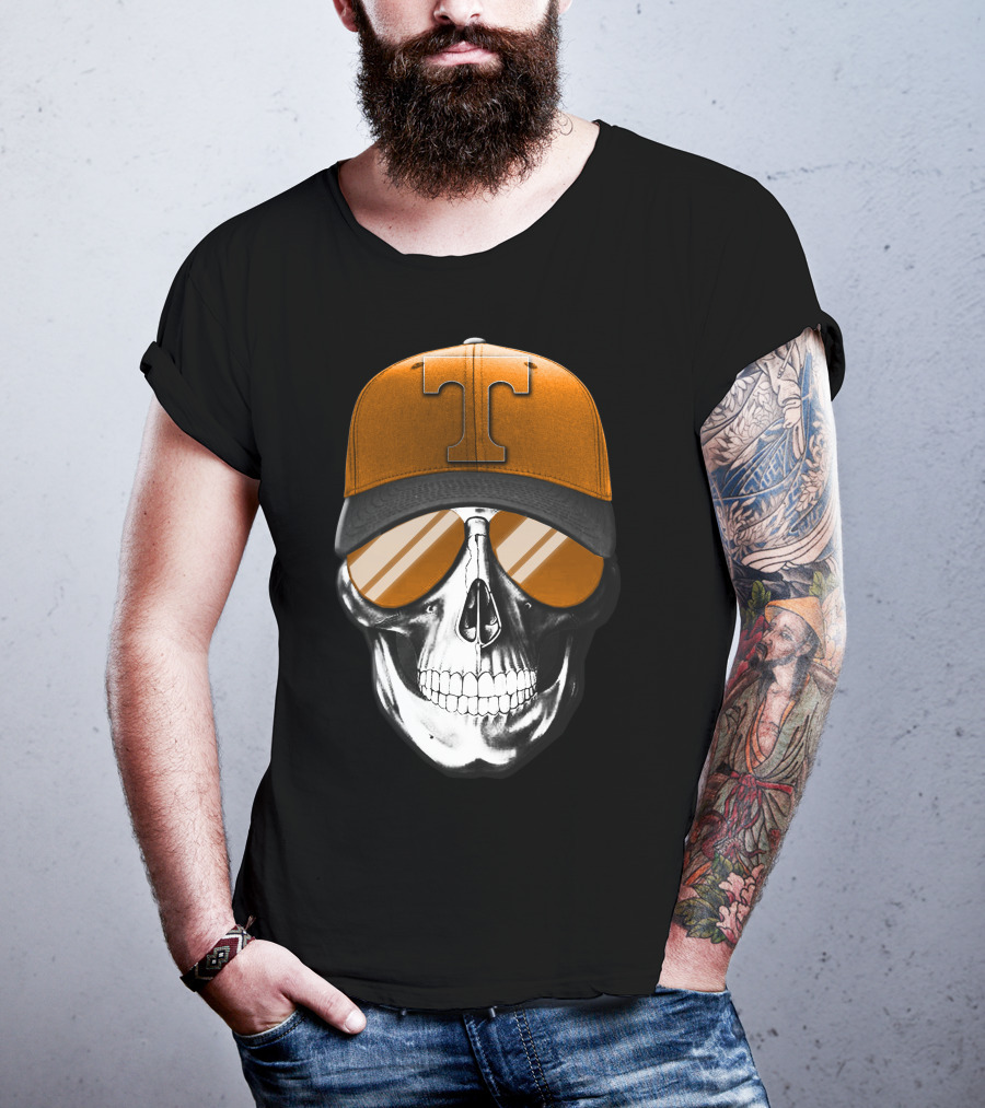 Tennessee Volunteers Skull With Orange Hat And Sunglasses T-Shirt