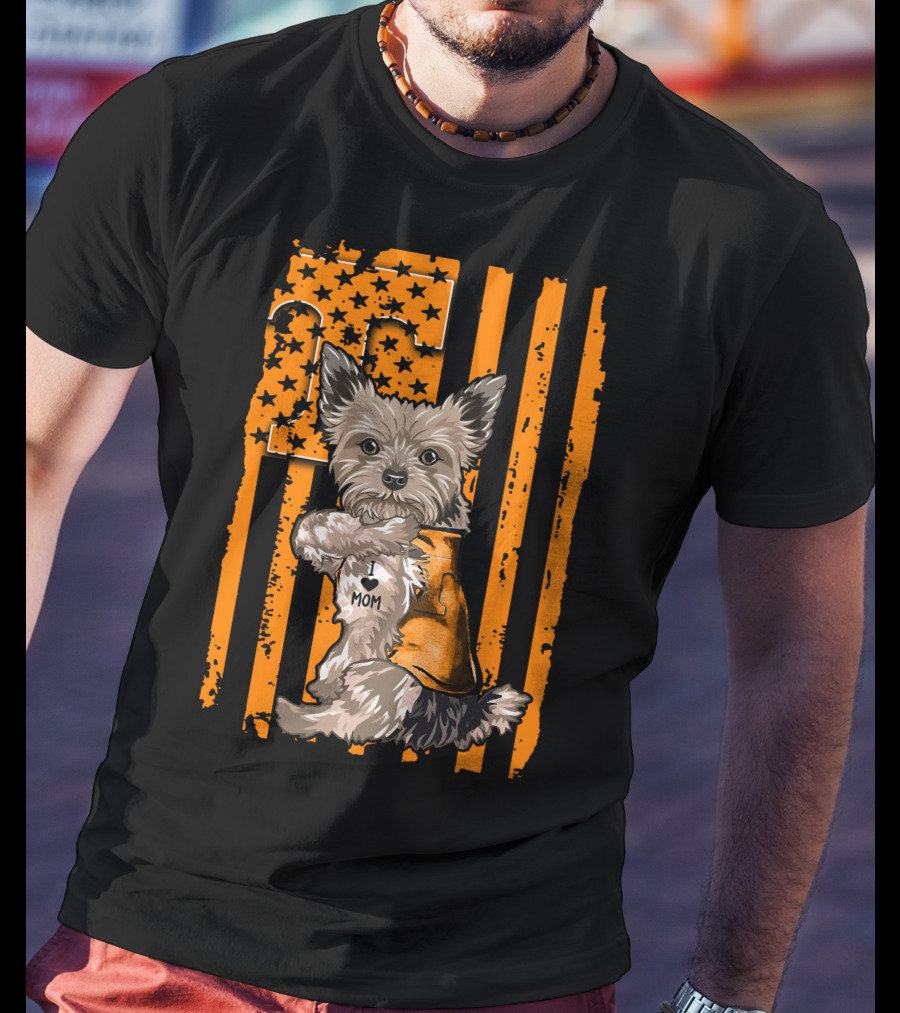 Yorkshire Terrier I Love Mom Tennessee Volunteers Orange Stars And Stripes Football Flag T-Shirt