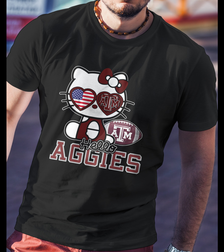 Hello Kitty Texas A&M Aggies Football American Flag T-Shirt