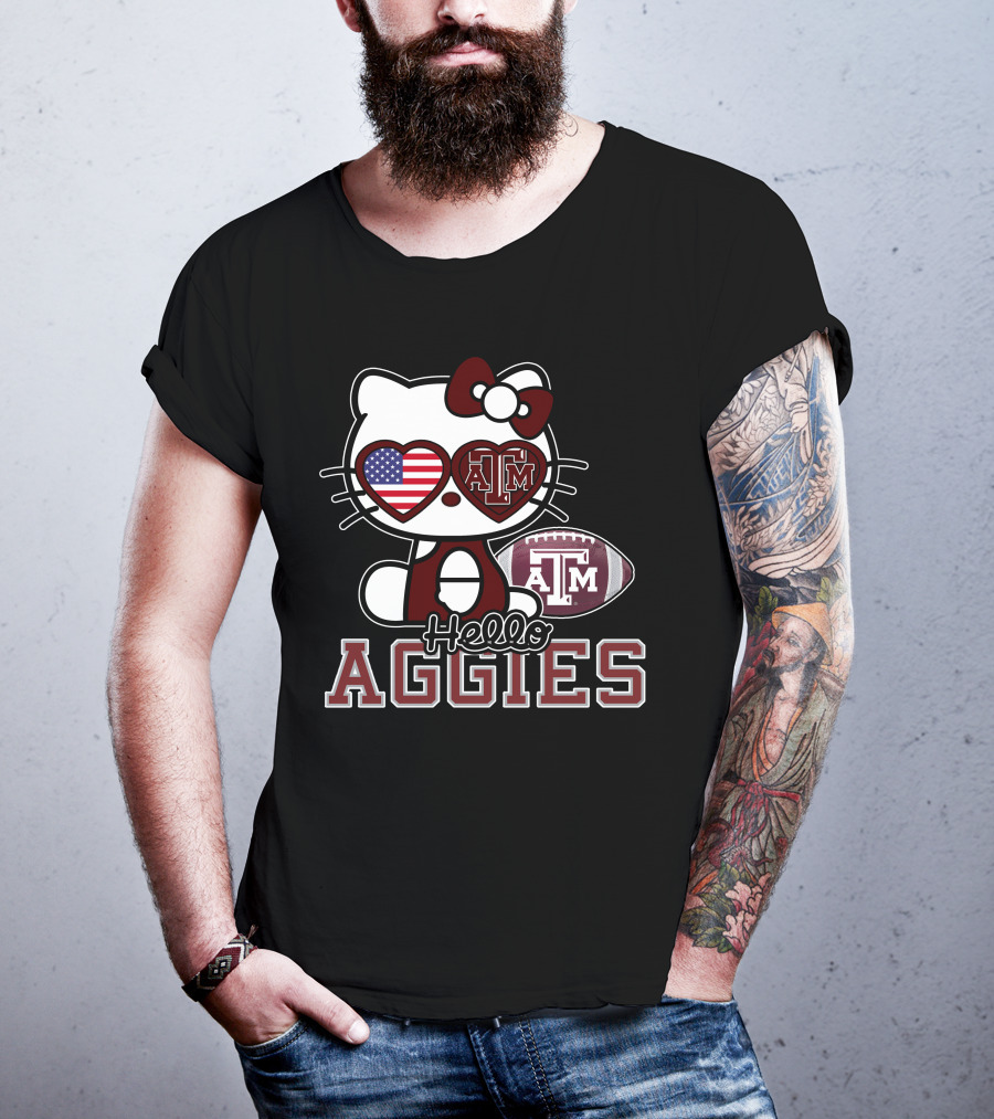 Hello Kitty Texas A&M Aggies Football American Flag T-Shirt