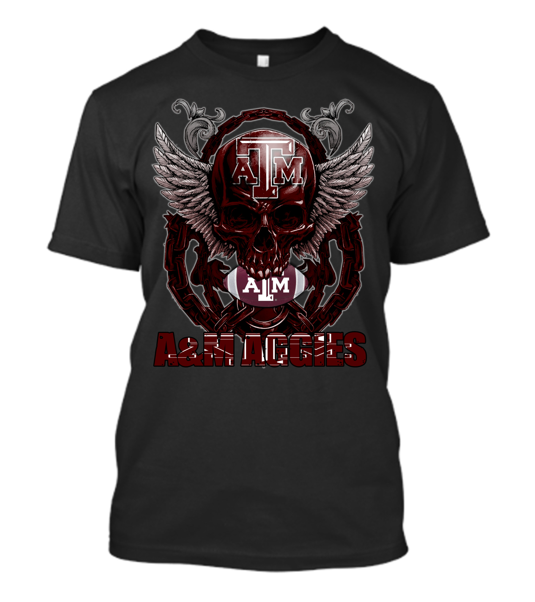 Skullfb A&M Aggies Football Skull Wings T-Shirt