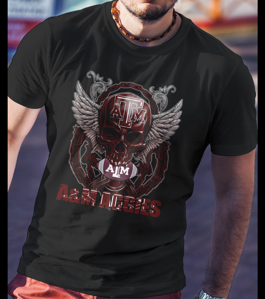 Skullfb A&M Aggies Football Skull Wings T-Shirt