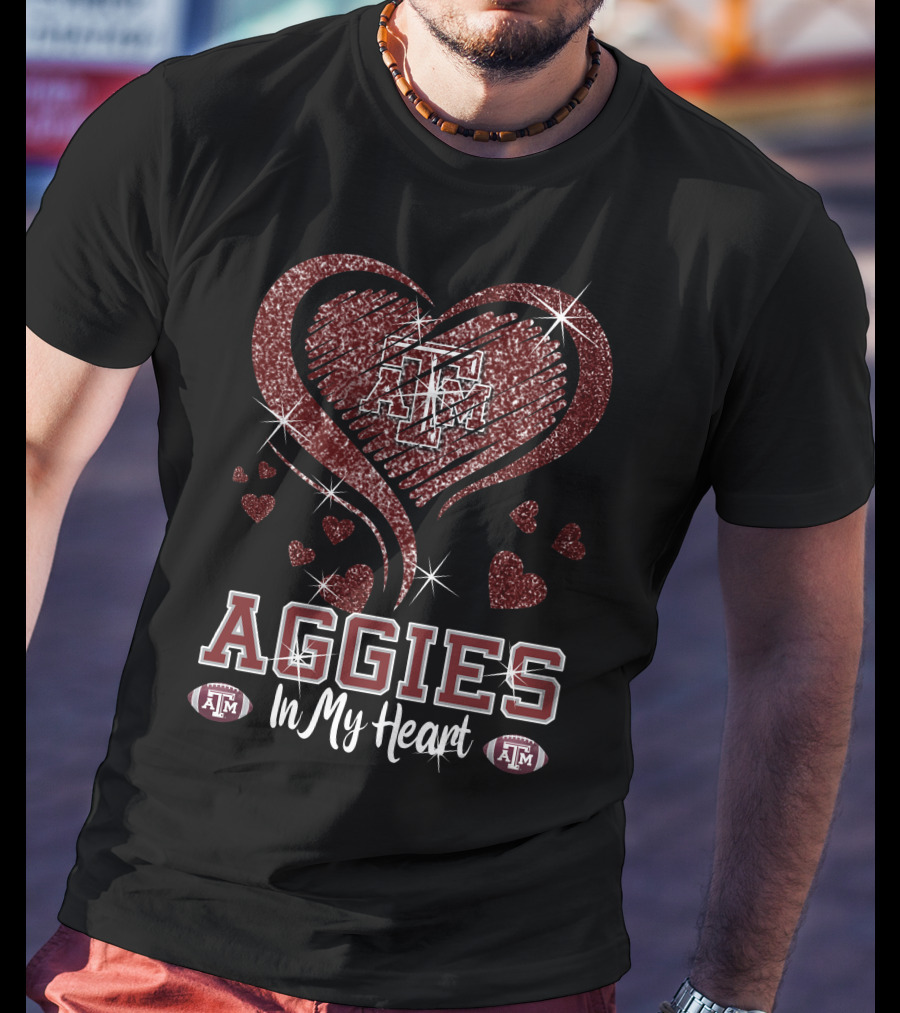 Aggies In My Heart Texas A&M Football Sparkling T-Shirt