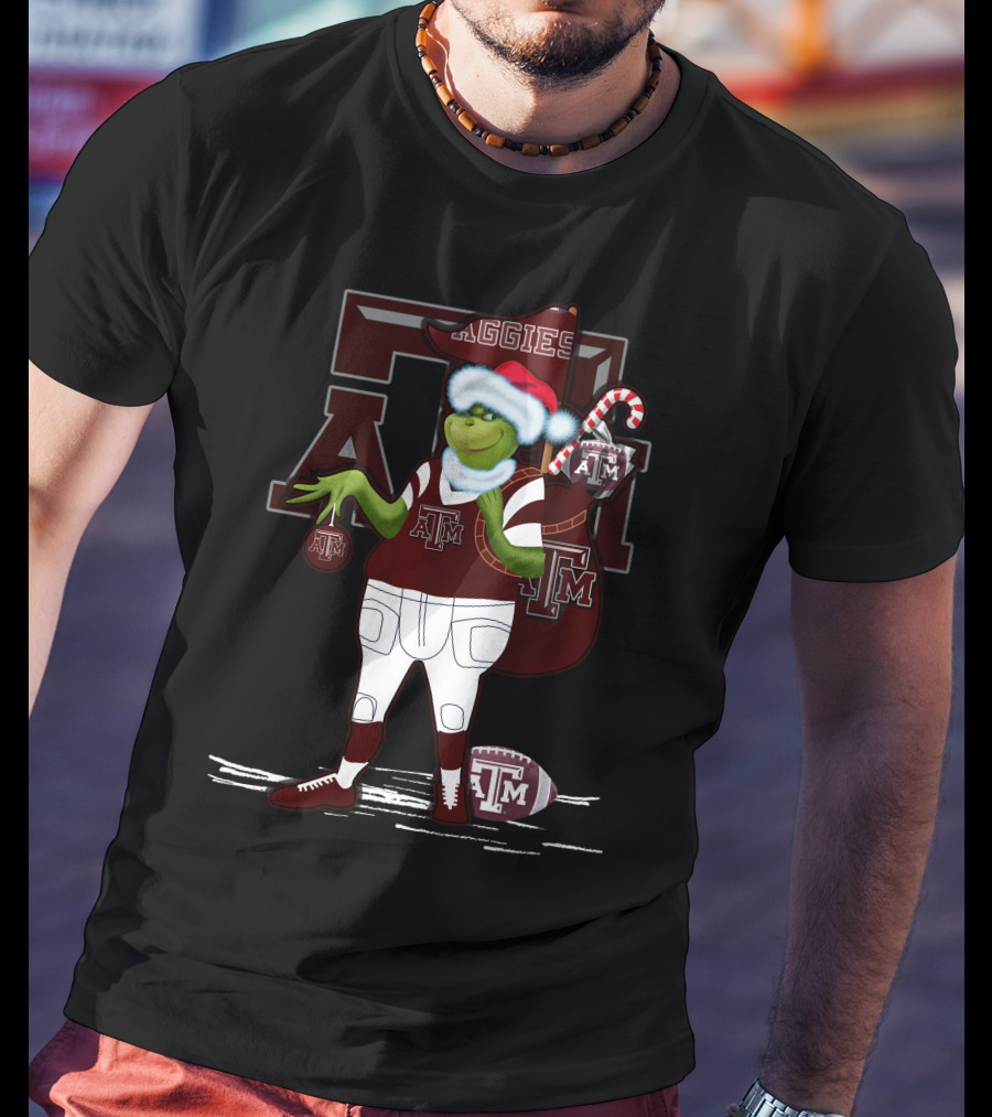 Texas A&M Aggies Grinch Christmas Football Holiday T-Shirt