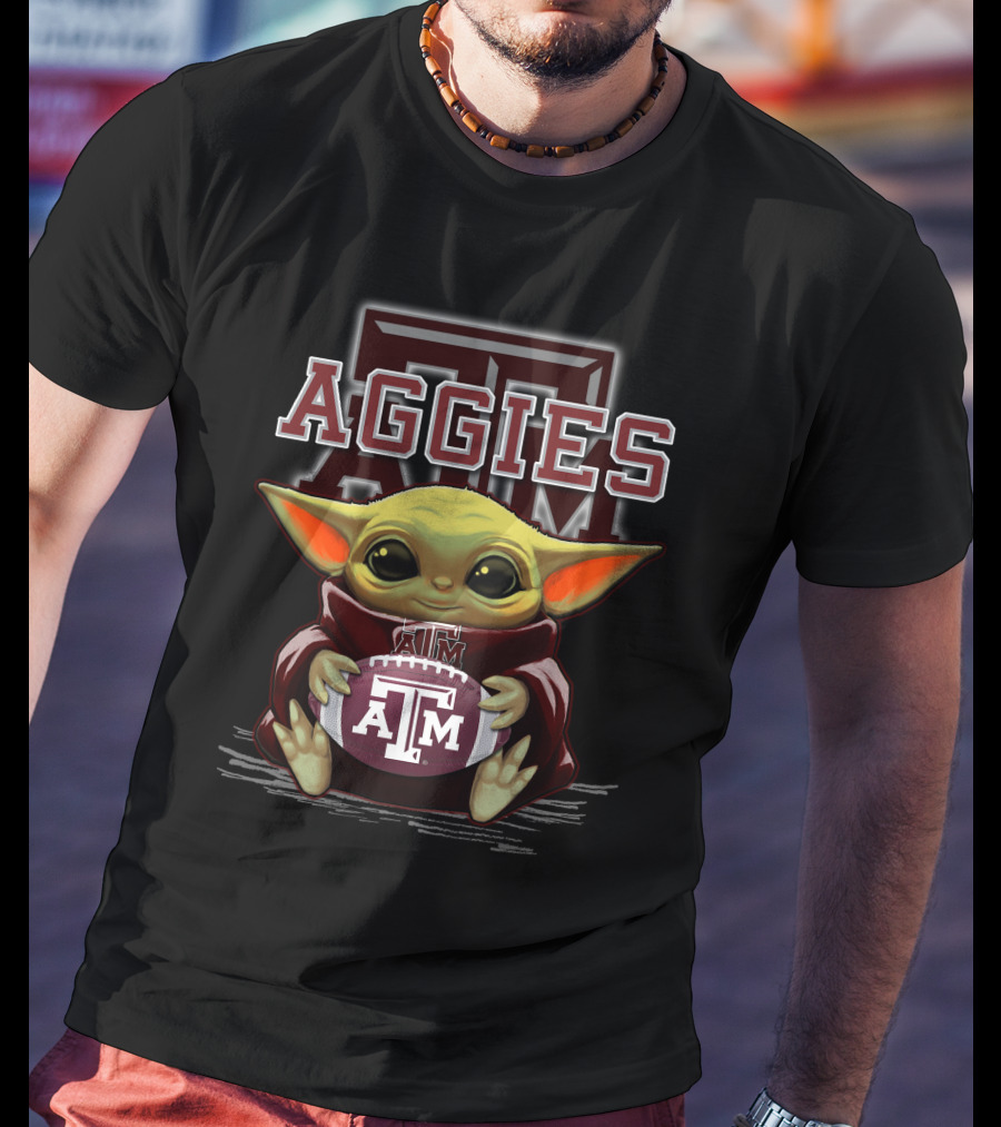 Texas A&M Aggies Baby Yoda Holding Football T-Shirt
