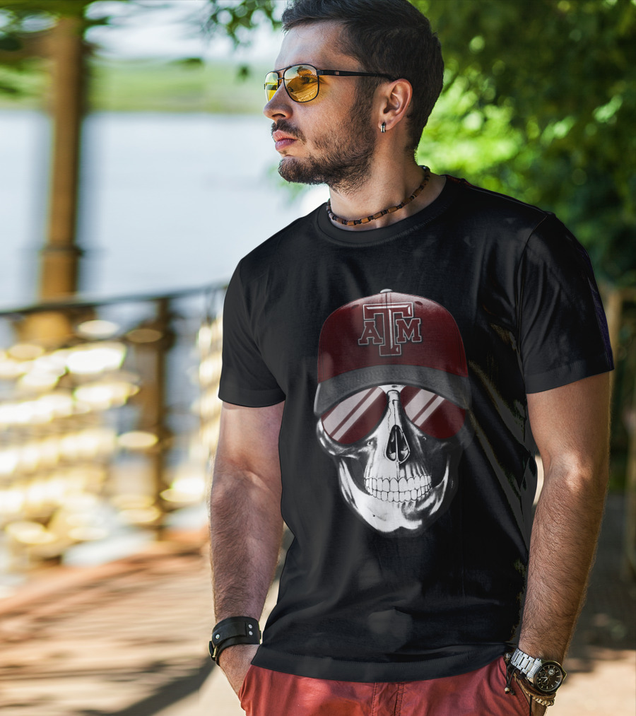 Texas A&M Aggies Skull With Hat And Sunglasses T-Shirt