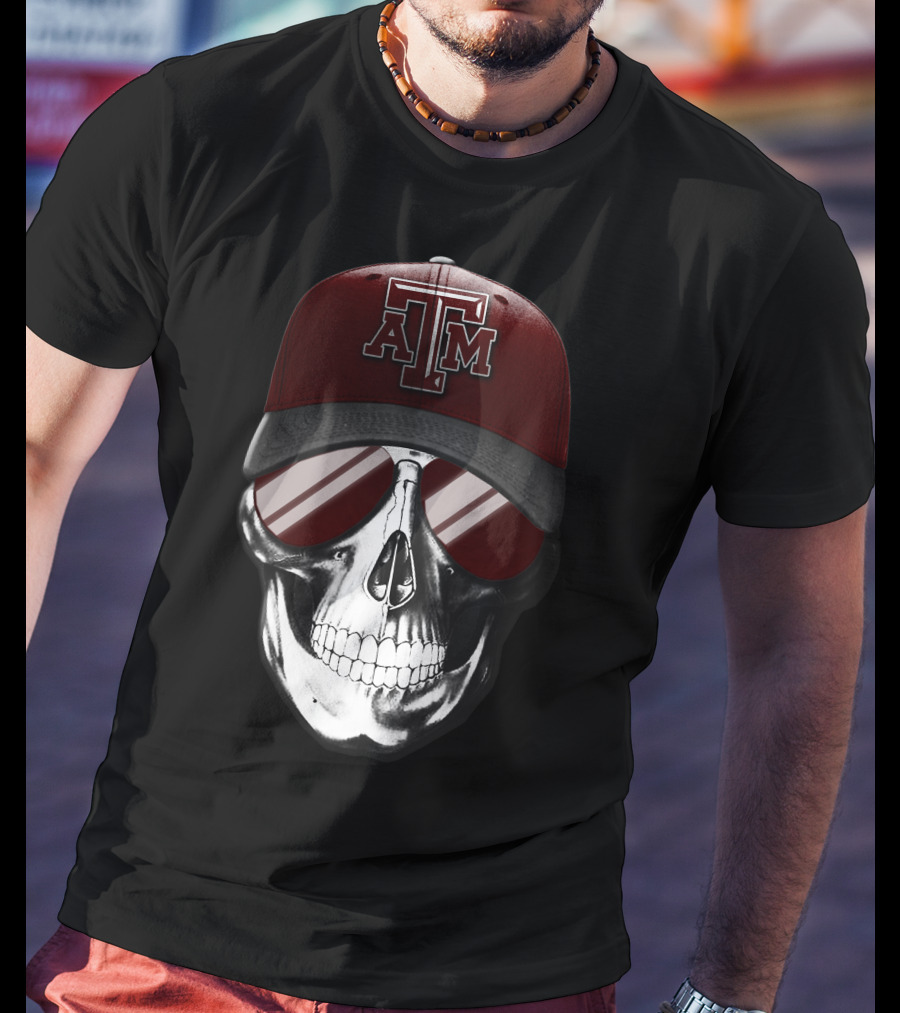 Texas A&M Aggies Skull With Hat And Sunglasses T-Shirt