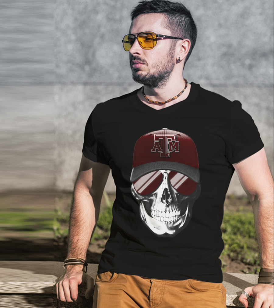Texas A&M Aggies Skull With Hat And Sunglasses T-Shirt