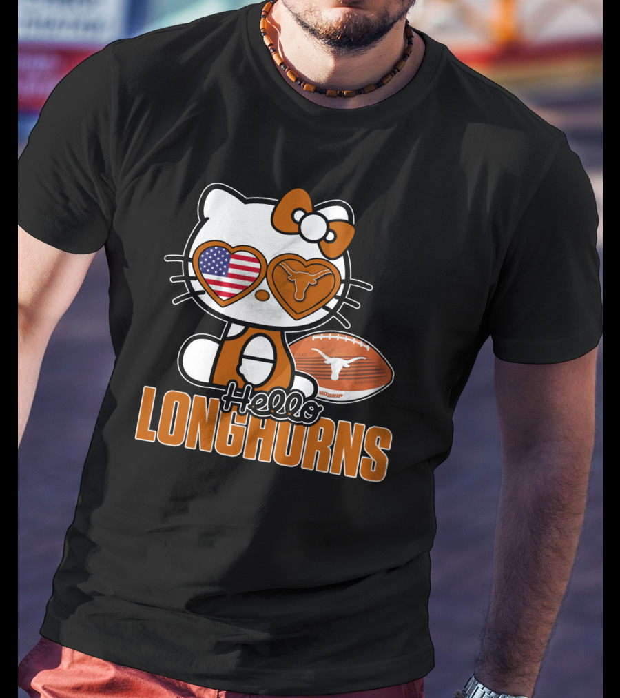 Hello Kitty Texas Longhorns Football American Flag T-Shirt