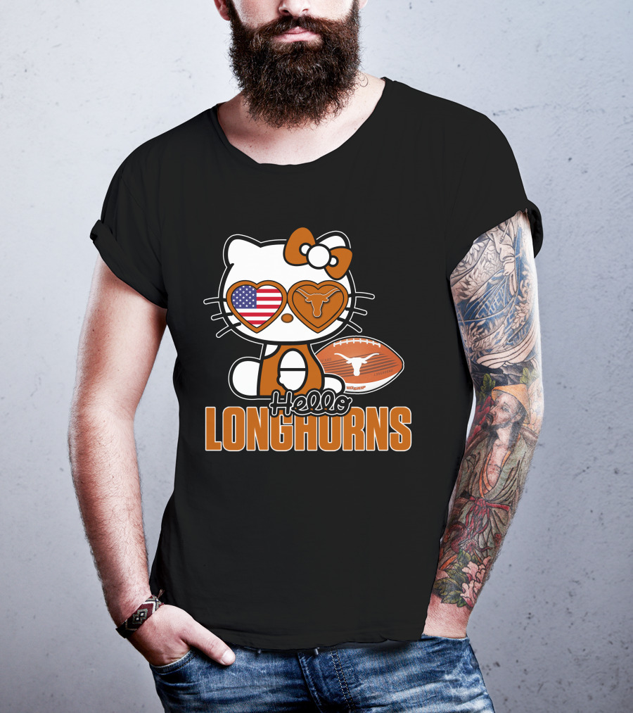Hello Kitty Texas Longhorns Football American Flag T-Shirt