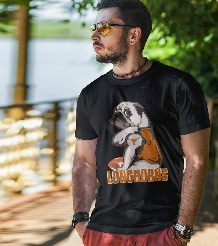 Pug Longhorns Football T-Shirt