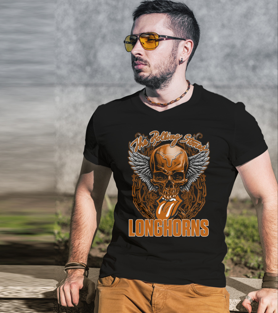 The Rolling Stones Texas Longhorns Skull Winged Tongue T-Shirt
