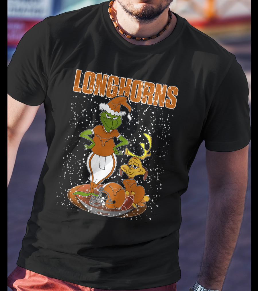 Grinchxmas Longhorns Christmas Football Snowy Scene T-Shirt