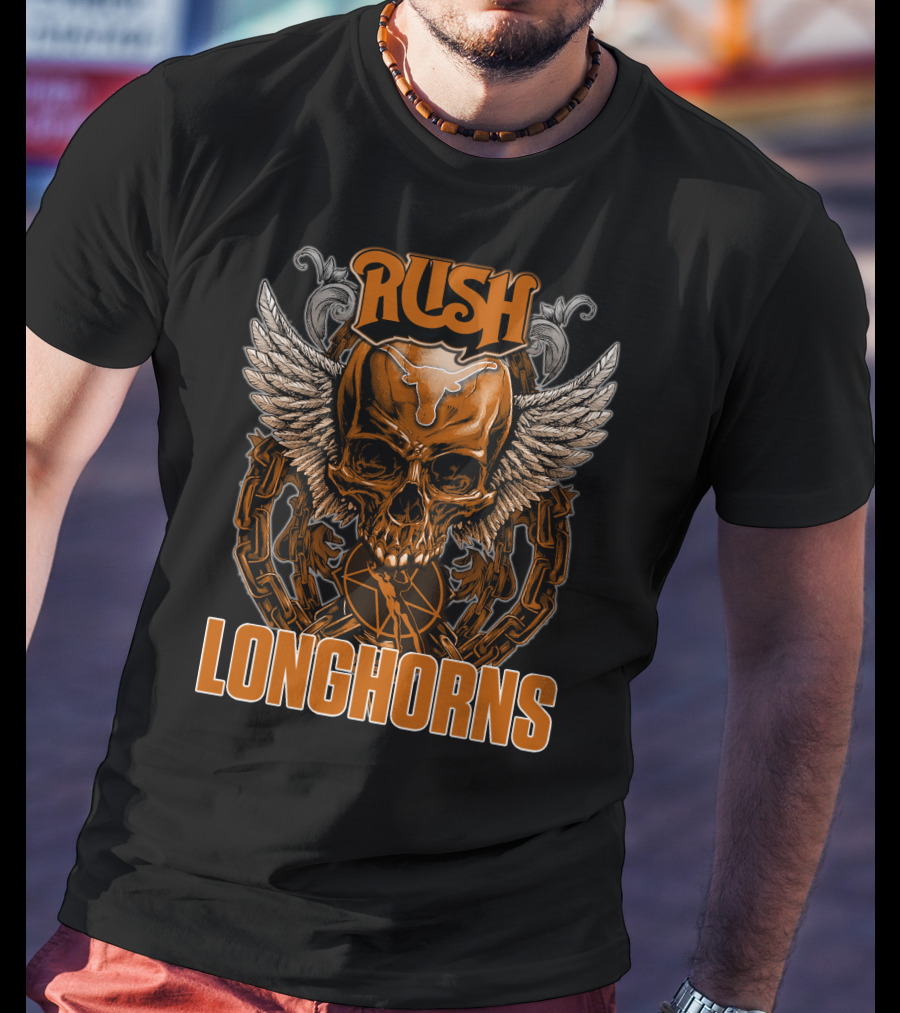 Rush Texas Longhorns Skull Wings Chains T-Shirt