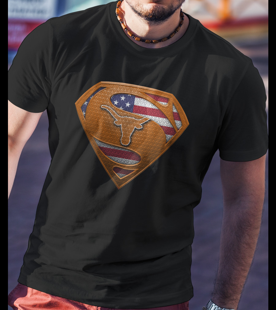 Texas Longhorns Superman Shield American Flag Spm T-Shirt