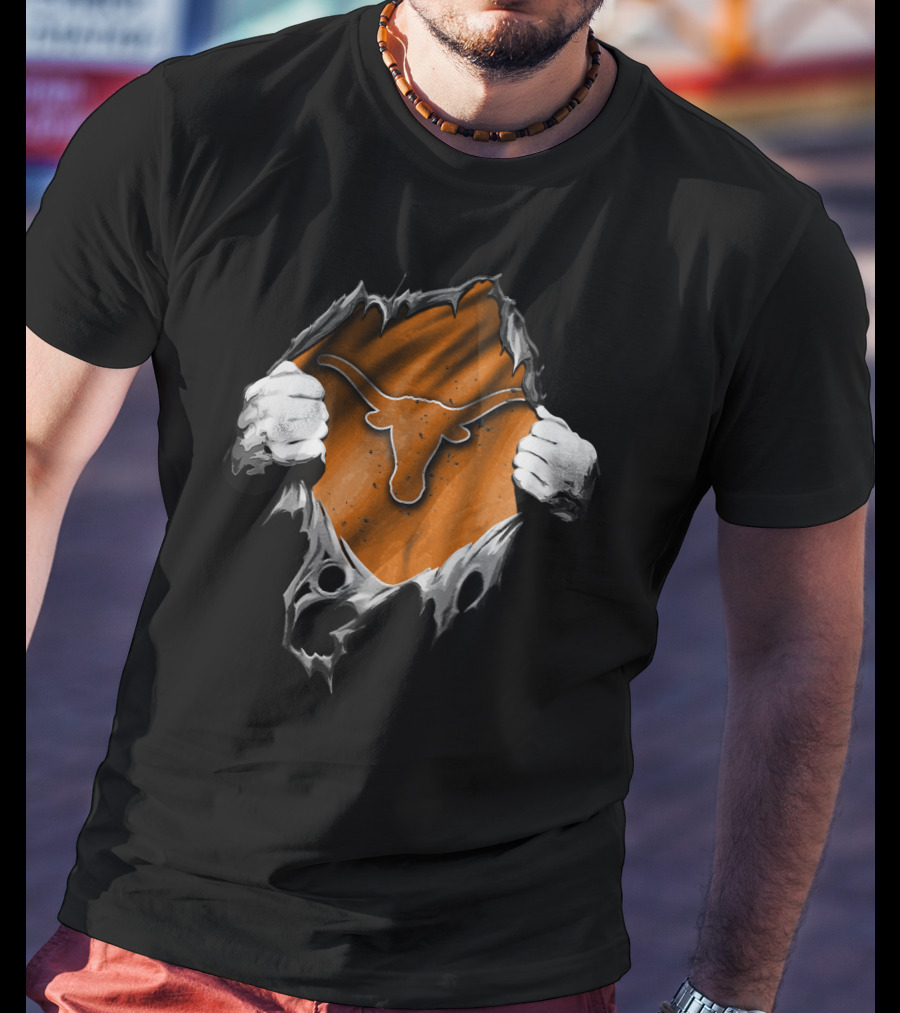 Torn Texas Longhorns Iconic Logo Peeling T-Shirt