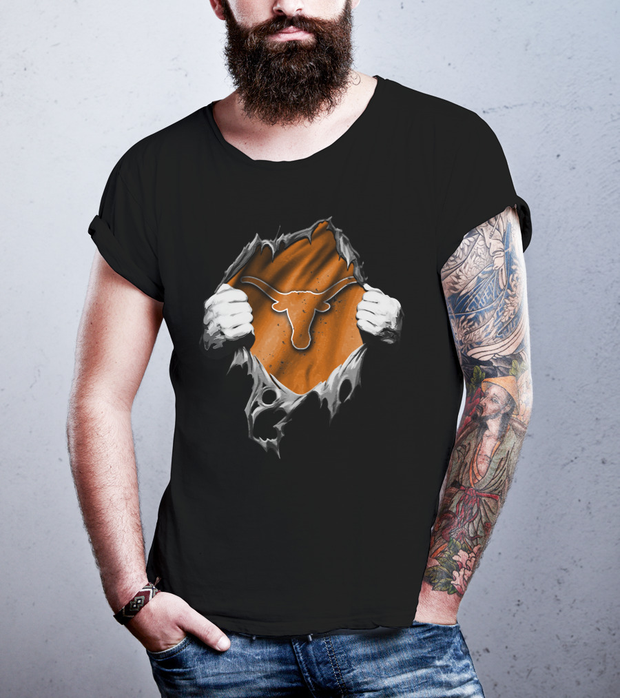 Torn Texas Longhorns Iconic Logo Peeling T-Shirt