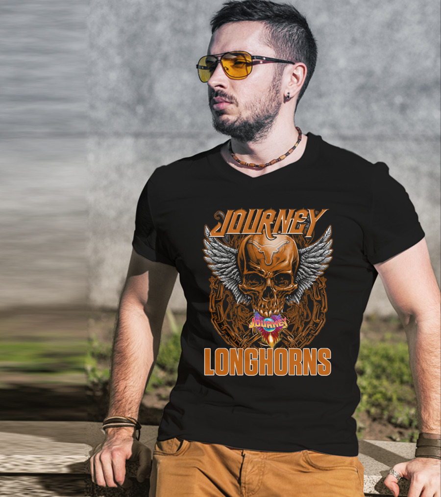 Journey Longhorns Skull Wings Flame Chain T-Shirt